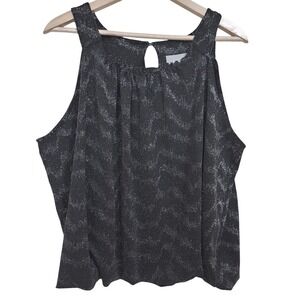 Anthropologie Carly Tank Top Sz Medium Black Silver Metallic Shimmer Sleeveless